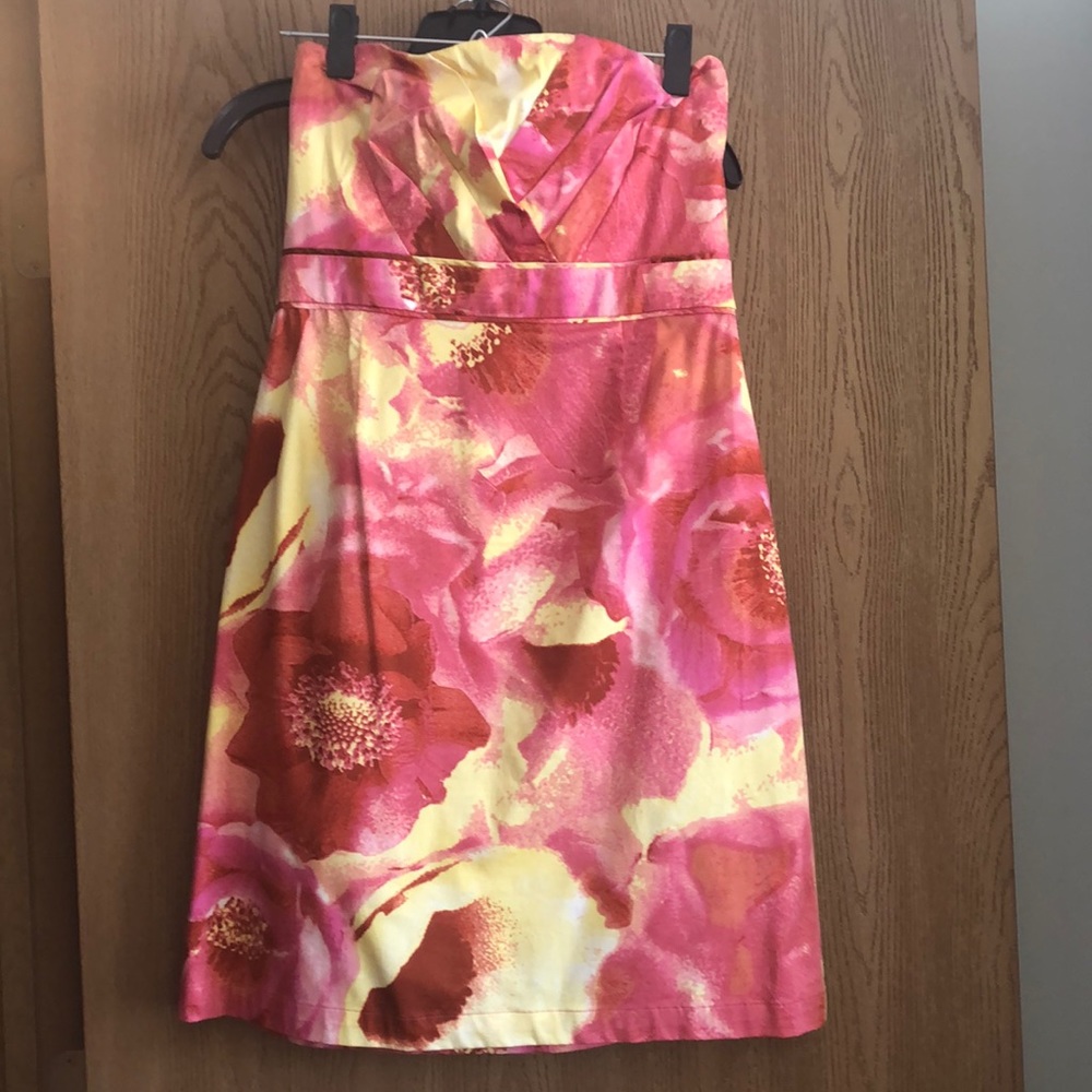 Pink and yellow floral strapless dress